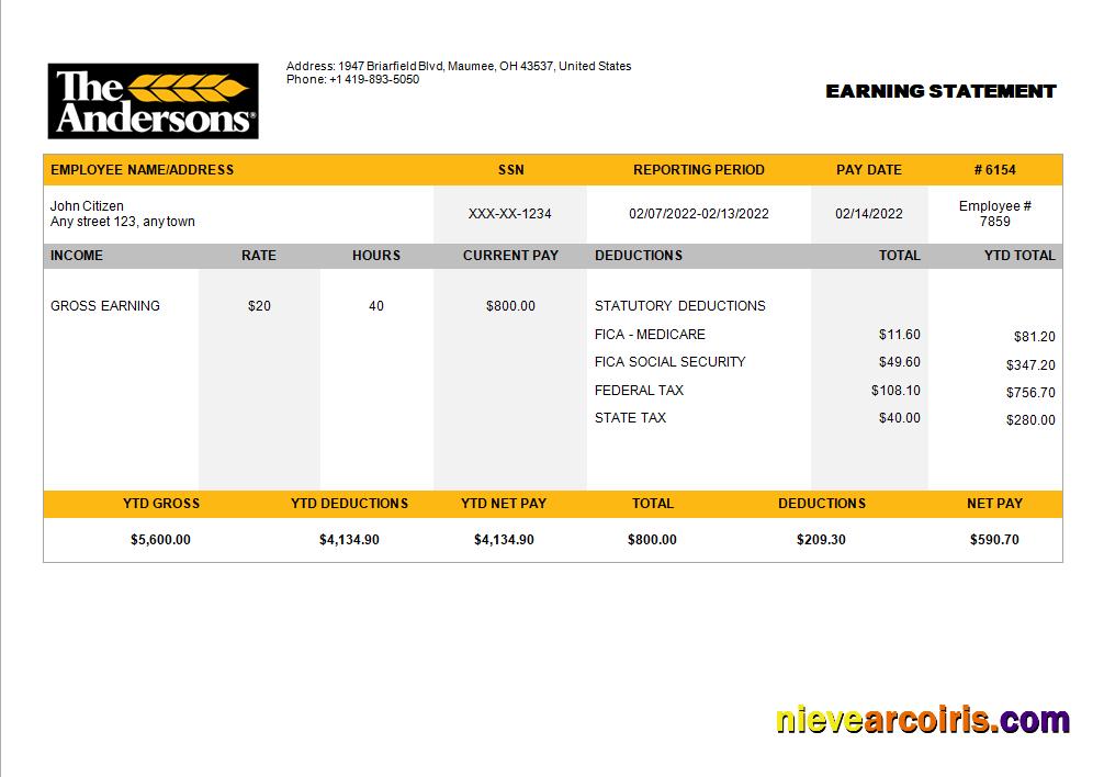 USA food production company employee sheet